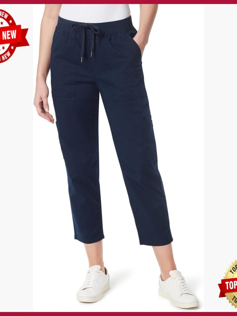 Pull on Drawstring Cargo Capri, Relaxed Fit, High Rise, 23 Inch Inseam